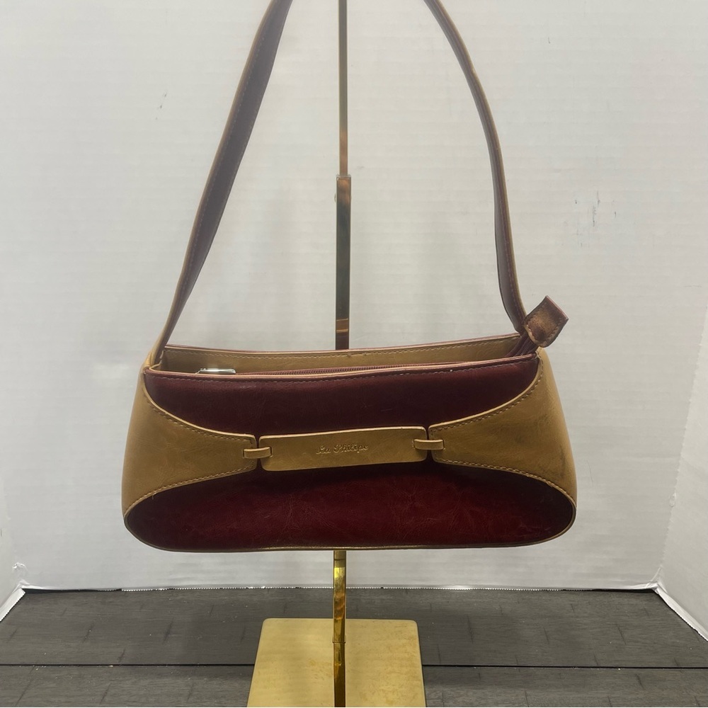 La Philipe Leather Purse Two Tone Brown Handbag Shoulder Strap Vintage Preowned.